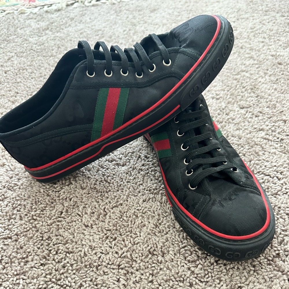 Gucci Tennis 1977 Sneakers Men’s Size 11 Black GG Canvas Stripe Low Top